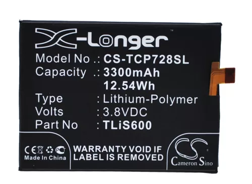 TCL TLiS600 helyettesítő mobiltelefon akkumulátor (Li-Polymer, 3.8V, 3300mAh / 12.54Wh) - Utángyártott