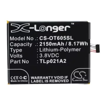   Alcatel TLp021A2 helyettesítő mobiltelefon akkumulátor (Li-Polymer, 3.8V, 2150mAh / 8.17Wh) - Utángyártott
