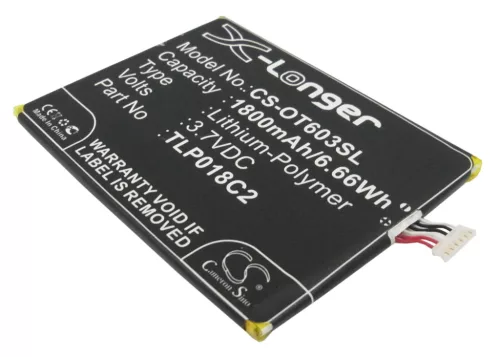 Alcatel TLp018C4 helyettesítő mobiltelefon akkumulátor (Li-Polymer, 3.7V, 1800mAh / 6.66Wh) - Utángyártott