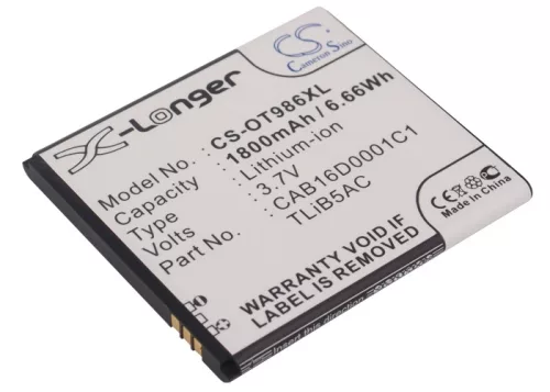 Alcatel TLiB5AC helyettesítő mobiltelefon akkumulátor (Li-ion, 3.7V, 1800mAh / 6.66Wh) - Utángyártott