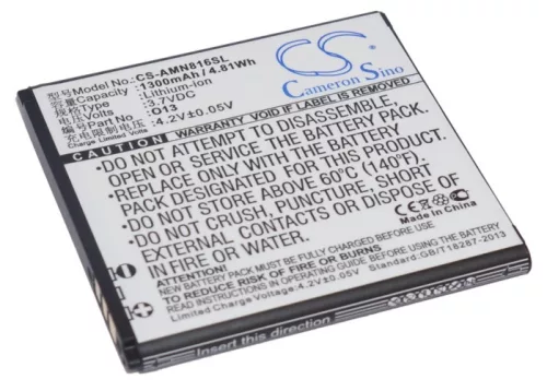AMOI O13 helyettesítő mobiltelefon akkumulátor (Li-ion, 3.7V, 1300mAh / 4.81Wh) - Utángyártott