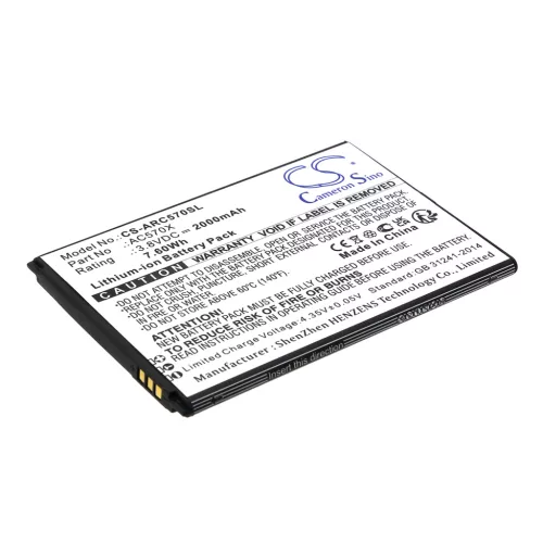 Archos AC570X helyettesítő mobiltelefon akkumulátor (Li-ion, 3.8V, 2000mAh / 7.60Wh) - Utángyártott