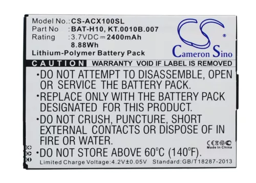 Acer KT.0010B.007 helyettesítő mobiltelefon akkumulátor (Li-Polymer, 3.7V, 2400mAh / 8.88Wh) - Utángyártott