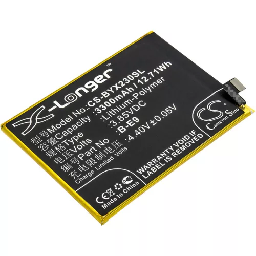 BBK B-E9 helyettesítő mobiltelefon akkumulátor (Li-Polymer, 3.85V, 3300mAh / 12.71Wh) - Utángyártott