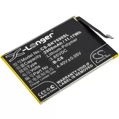 BBK B-C8 helyettesítő mobiltelefon akkumulátor (Li-Polymer, 3.85V, 2900mAh / 11.17Wh) - Utángyártott