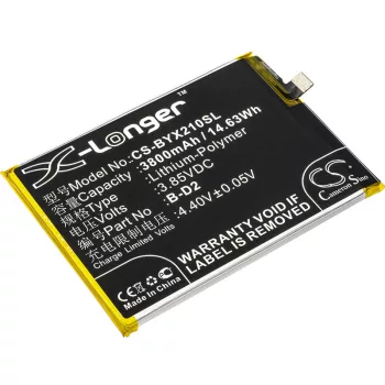   BBK BK-B-D2 helyettesítő mobiltelefon akkumulátor (Li-Polymer, 3.85V, 3800mAh / 14.63Wh) - Utángyártott
