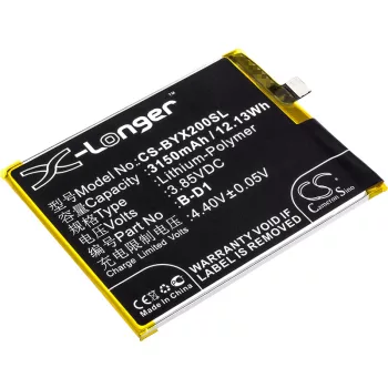   BBK B-D1 helyettesítő mobiltelefon akkumulátor (Li-Polymer, 3.85V, 3150mAh / 12.13Wh) - Utángyártott
