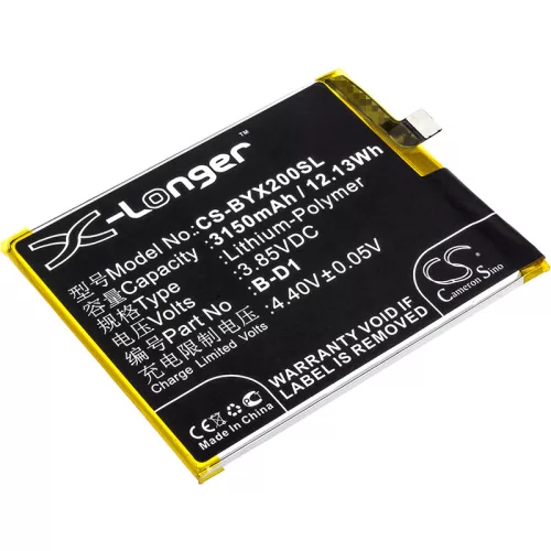 BBK B-D1 helyettesítő mobiltelefon akkumulátor (Li-Polymer, 3.85V, 3150mAh / 12.13Wh) - Utángyártott