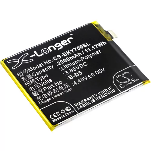 BBK B-D5 helyettesítő mobiltelefon akkumulátor (Li-Polymer, 3.85V, 2900mAh / 11.17Wh) - Utángyártott
