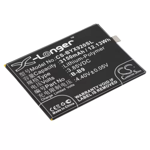 BBK B-B9 helyettesítő mobiltelefon akkumulátor (Li-Polymer, 3.85V, 3150mAh / 12.13Wh) - Utángyártott