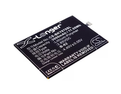 BBK B-B2 helyettesítő mobiltelefon akkumulátor (Li-Polymer, 3.85V, 3000mAh / 11.55Wh) - Utángyártott