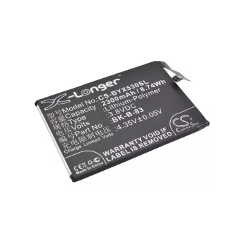   BBK BK-B-83 helyettesítő mobiltelefon akkumulátor (Li-Polymer, 3.8V, 2300mAh / 8.74Wh) - Utángyártott
