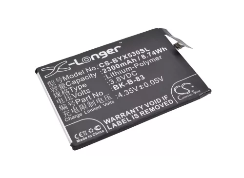 BBK BK-B-83 helyettesítő mobiltelefon akkumulátor (Li-Polymer, 3.8V, 2300mAh / 8.74Wh) - Utángyártott