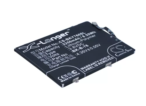 BBK BK-B-76 helyettesítő mobiltelefon akkumulátor (Li-Polymer, 3.8V, 2250mAh / 8.55Wh) - Utángyártott