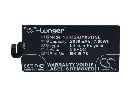 BBK BK-B-78 helyettesítő mobiltelefon akkumulátor (Li-Polymer, 3.8V, 2000mAh / 7.60Wh) - Utángyártott
