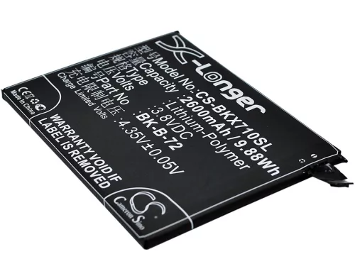 BBK BK-B-72 helyettesítő mobiltelefon akkumulátor (Li-Polymer, 3.8V, 2600mAh / 9.88Wh) - Utángyártott