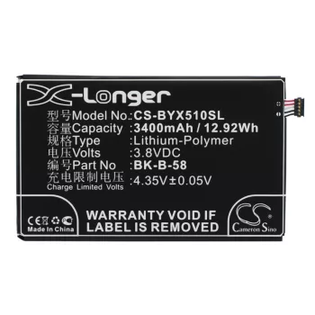   BBK BK-B-58 helyettesítő mobiltelefon akkumulátor (Li-Polymer, 3.8V, 3400mAh / 12.92Wh) - Utángyártott