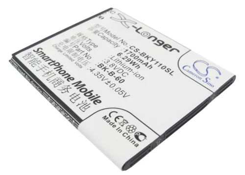 BBK BK-B-60 helyettesítő mobiltelefon akkumulátor (Li-ion, 3.8V, 1700mAh / 6.29Wh) - Utángyártott