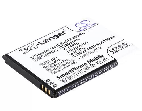 ZTE Li3822T43P3h675053 helyettesítő mobiltelefon akkumulátor (Li-ion, 3.8V, 2300mAh / 8.74Wh) - Utángyártott