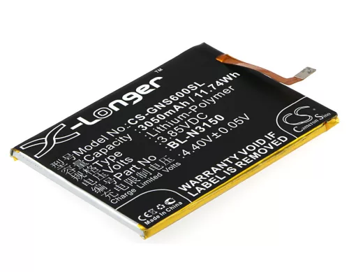 GIONEE BL-N3150 helyettesítő mobiltelefon akkumulátor (Li-Polymer, 3.85V, 3050mAh / 11.74Wh) - Utángyártott