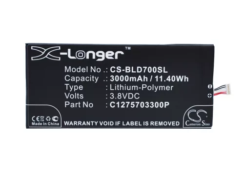 BLU C1275703300P helyettesítő mobiltelefon akkumulátor (Li-Polymer, 3.8V, 3000mAh / 11.40Wh) - Utángyártott