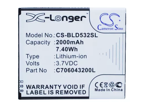 BLU C706043200T helyettesítő mobiltelefon akkumulátor (Li-ion, 3.7V, 2000mAh / 7.40Wh) - Utángyártott