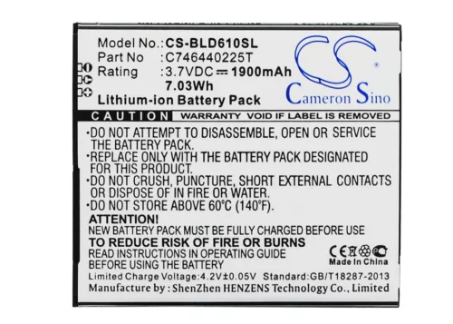 BLU C746440225T helyettesítő mobiltelefon akkumulátor (Li-ion, 3.7V, 1900mAh / 7.03Wh) - Utángyártott