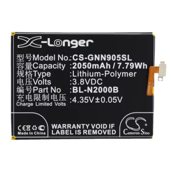   GIONEE BL-N2000B helyettesítő mobiltelefon akkumulátor (Li-Polymer, 3.8V, 2050mAh / 7.79Wh) - Utángyártott