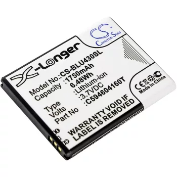   BLU C594604160T helyettesítő mobiltelefon akkumulátor (Li-ion, 3.7V, 1750mAh / 6.48Wh) - Utángyártott