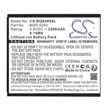   BQ BQS-5050 helyettesítő mobiltelefon akkumulátor (Li-ion, 3.8V, 2300mAh / 8.74Wh) - Utángyártott