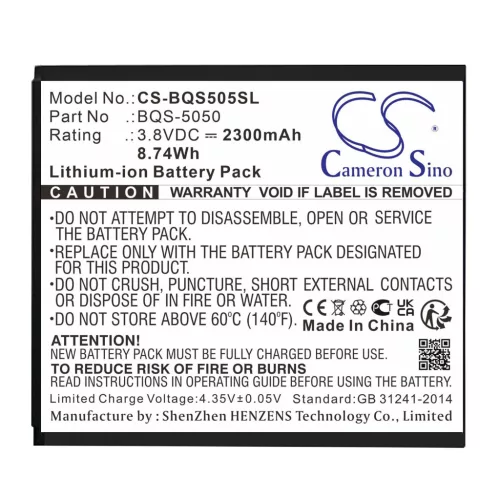 BQ BQS-5050 helyettesítő mobiltelefon akkumulátor (Li-ion, 3.8V, 2300mAh / 8.74Wh) - Utángyártott