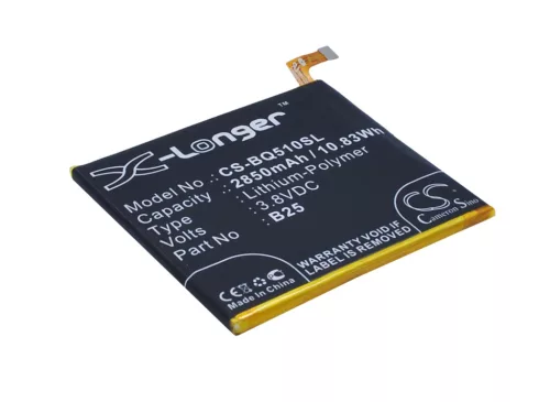 BQ B25 helyettesítő mobiltelefon akkumulátor (Li-Polymer, 3.8V, 2850mAh / 10.83Wh) - Utángyártott