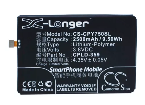 Coolpad CPLD-359 helyettesítő mobiltelefon akkumulátor (Li-Polymer, 3.8V, 2500mAh / 9.50Wh) - Utángyártott