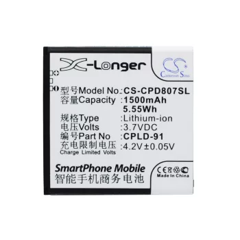   Coolpad CPLD-91 helyettesítő mobiltelefon akkumulátor (Li-ion, 3.7V, 1500mAh / 5.55Wh) - Utángyártott