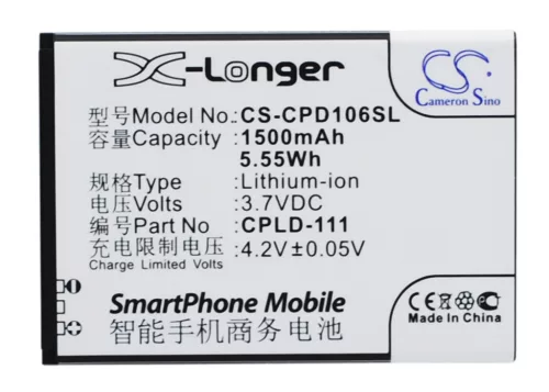 Coolpad CPLD-111 helyettesítő mobiltelefon akkumulátor (Li-ion, 3.7V, 1500mAh / 5.55Wh) - Utángyártott