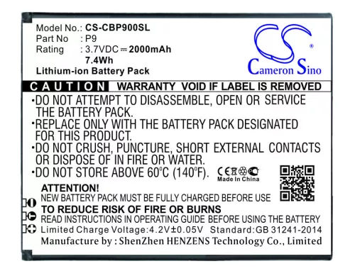 Cubot P9 helyettesítő mobiltelefon akkumulátor (Li-ion, 3.7V, 2000mAh / 7.40Wh) - Utángyártott