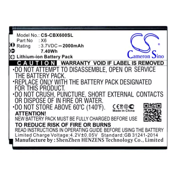   Cubot X6 helyettesítő mobiltelefon akkumulátor (Li-ion, 3.7V, 2000mAh / 7.40Wh) - Utángyártott