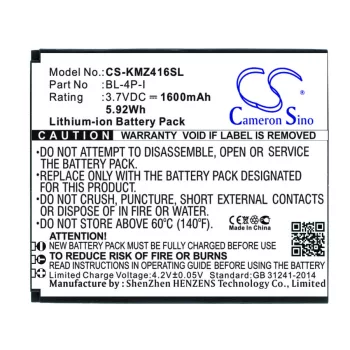   Kruger&Matz BP-4C-I helyettesítő mobiltelefon akkumulátor (Li-ion, 3.7V, 1600mAh / 5.92Wh) - Utángyártott