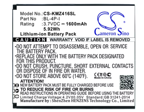 Kruger&Matz BP-4C-I helyettesítő mobiltelefon akkumulátor (Li-ion, 3.7V, 1600mAh / 5.92Wh) - Utángyártott
