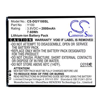  Doogee Y100 helyettesítő mobiltelefon akkumulátor (Li-ion, 3.8V, 2000mAh / 7.60Wh) - Utángyártott