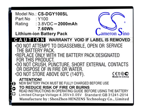 Doogee Y100 helyettesítő mobiltelefon akkumulátor (Li-ion, 3.8V, 2000mAh / 7.60Wh) - Utángyártott