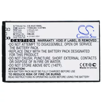   Huawei HBC100S, HBL6A helyettesítő mobiltelefon akkumulátor (Li-ion, 3.7V, 1100mAh) - Utángyártott