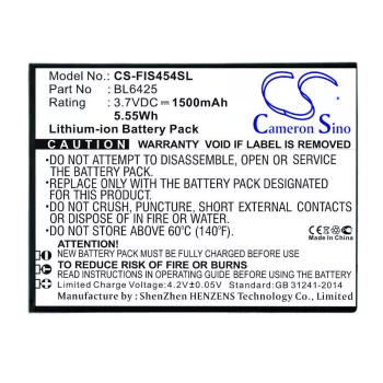   Fly BL6425 helyettesítő mobiltelefon akkumulátor (Li-ion, 3.7V, 1500mAh / 5.55Wh) - Utángyártott