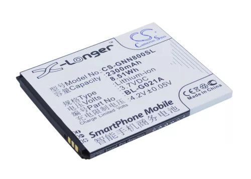 GIONEE BL-G021A helyettesítő mobiltelefon akkumulátor (Li-Polymer, 3.7V, 2300mAh / 8.51Wh) - Utángyártott