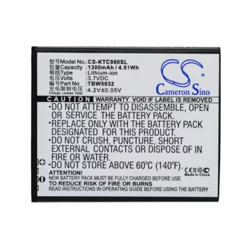   K-Touch TBW5932 helyettesítő mobiltelefon akkumulátor (Li-ion, 3.7V, 1300mAh / 4.81Wh) - Utángyártott