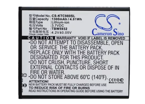 K-Touch TBW5932 helyettesítő mobiltelefon akkumulátor (Li-ion, 3.7V, 1300mAh / 4.81Wh) - Utángyártott
