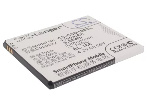 Gsmart BL-166 helyettesítő mobiltelefon akkumulátor (Li-ion, 3.7V, 1700mAh / 6.29Wh) - Utángyártott