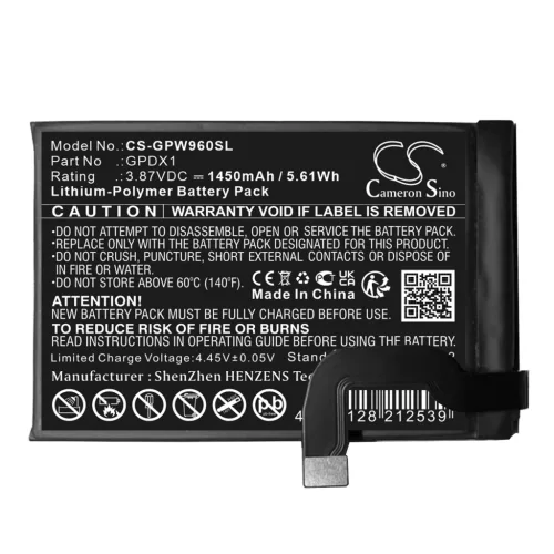 Google GPDX1 helyettesítő mobiltelefon akkumulátor (Li-Polymer, 3.87V, 1450mAh / 5.61Wh) - Utángyártott