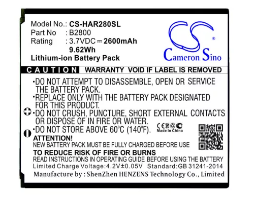 Highscreen B2800 helyettesítő mobiltelefon akkumulátor (Li-ion, 3.7V, 2600mAh / 9.62Wh) - Utángyártott