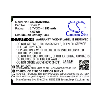   Highscreen Spark 2 helyettesítő mobiltelefon akkumulátor (Li-ion, 3.7V, 1250mAh / 4.63Wh) - Utángyártott